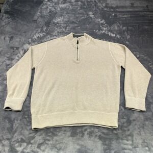 Eddie Bauer Sz XL Mens Cotton Tan Mock Neck Quarter Zip Sweater